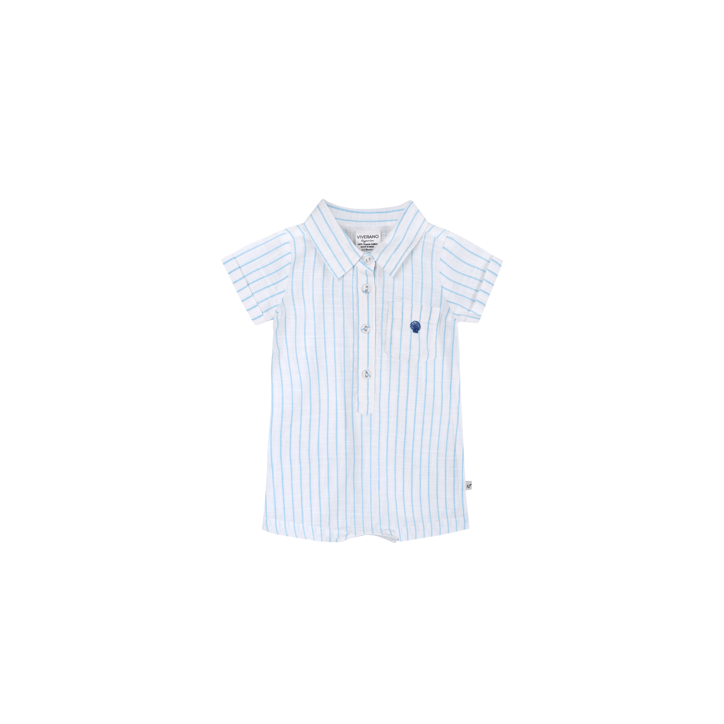 Viverano Organics Baby Clothing Aqua Embroidered Baby Romper
