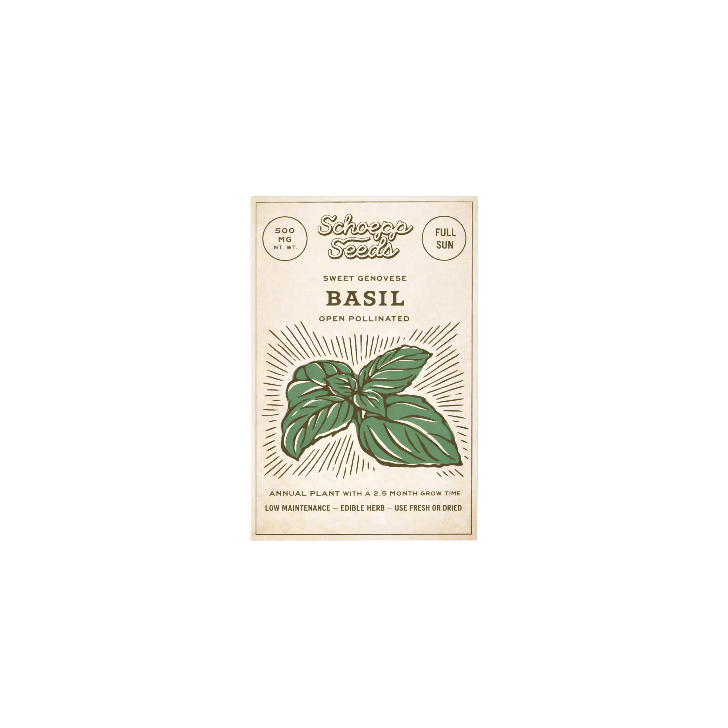 Schoepp Seeds SHOP Basil, Genovese Sweet Seed Packets