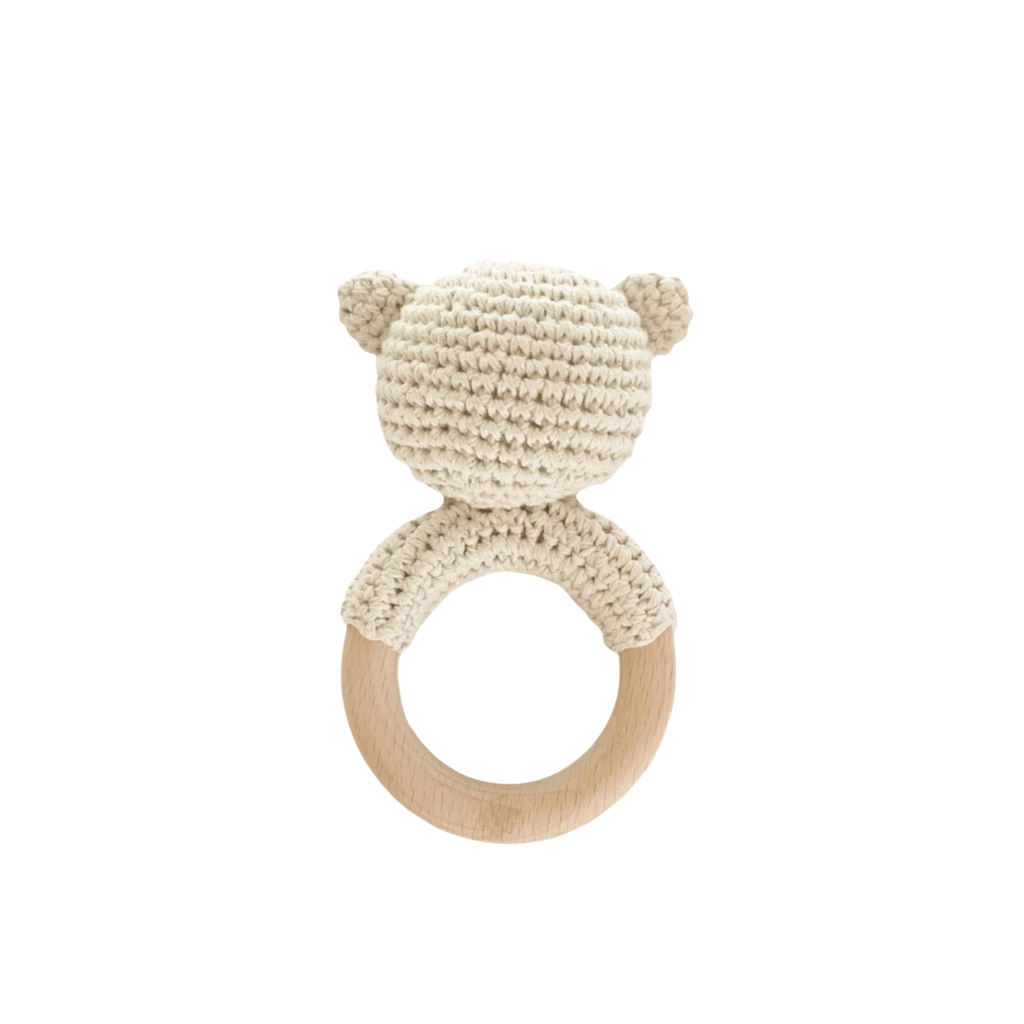 The Blueberry Hill Baby Toys Bear Crocheted Teether Rattle