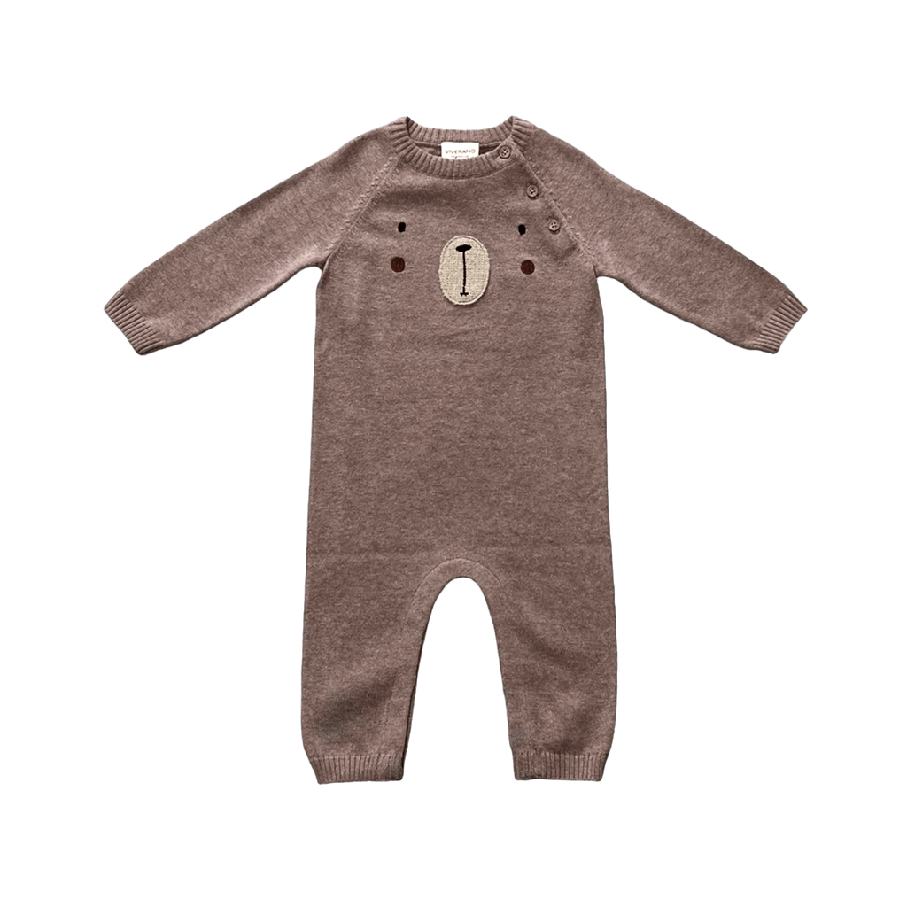 Viverano Organics Child Bear Embroidered Organic Knit Baby Jumpsuit