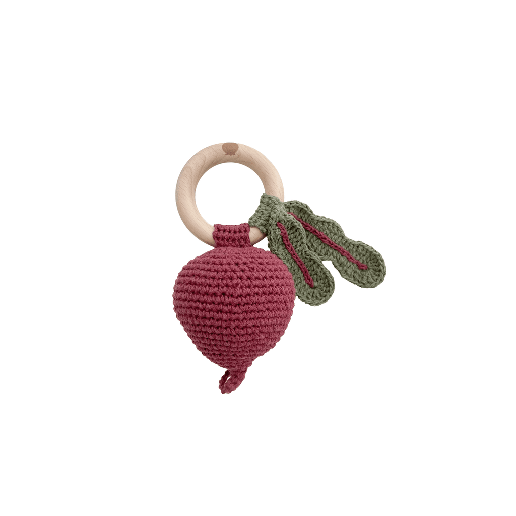 The Blueberry Hill Baby Toys Beet Crocheted Teether Rattle