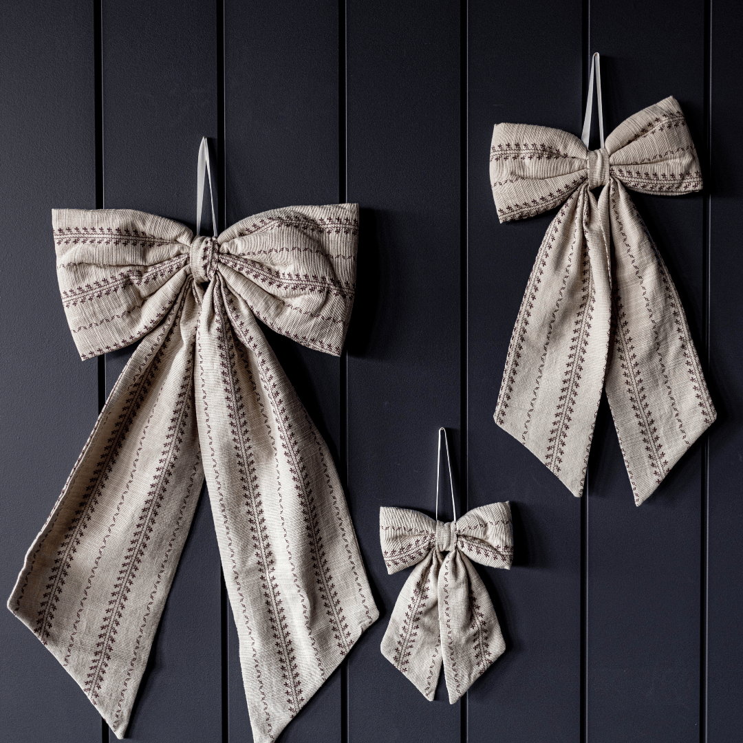 Luxe B Co SHOP Beige Striped Bow Ornament