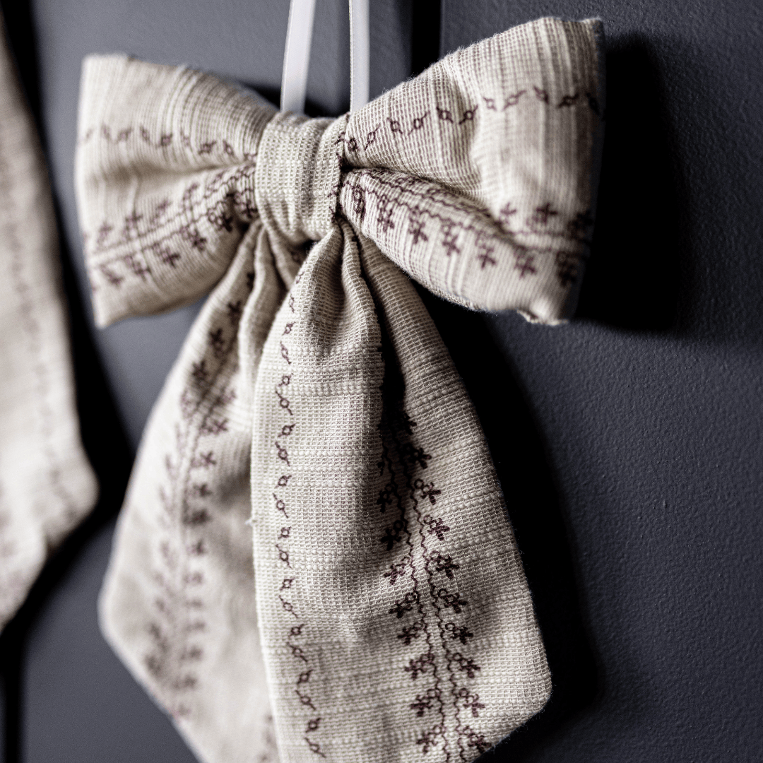 Luxe B Co SHOP Beige Striped Bow Ornament