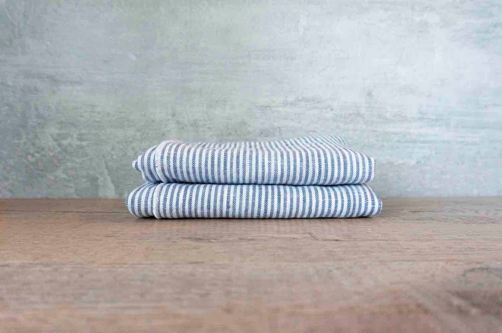 West Coast Handmade White Stripe Blue Pin Stripe Linen Napkins, Set of 4