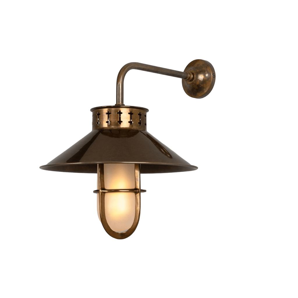 Mullan Lighting Lighting Antique Brass Boyd Vintage Industrial Well Glass Wall Sconce
