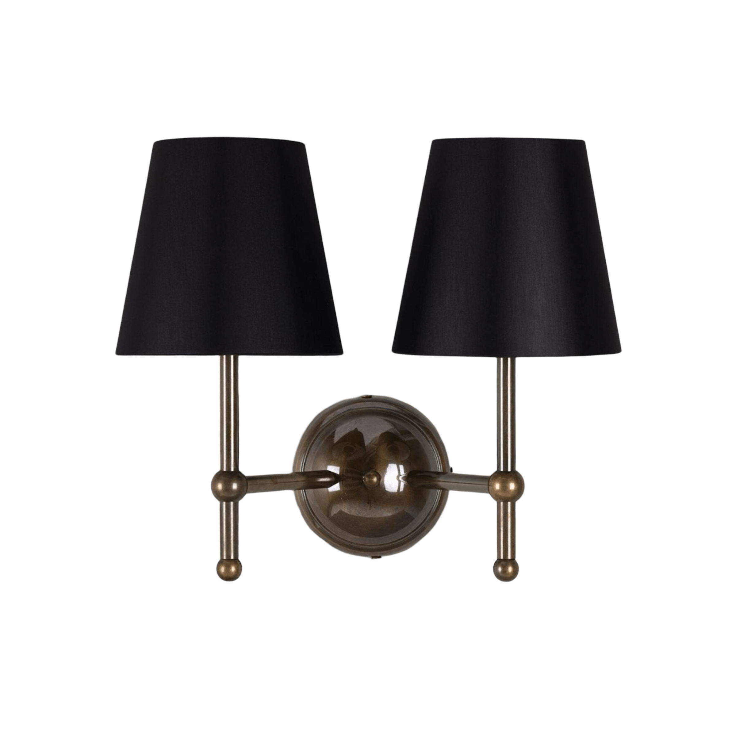 Mullan Lighting Lighting Antique Brass / Black Bursa Modern Brass Double Wall Light with Fabric Shades