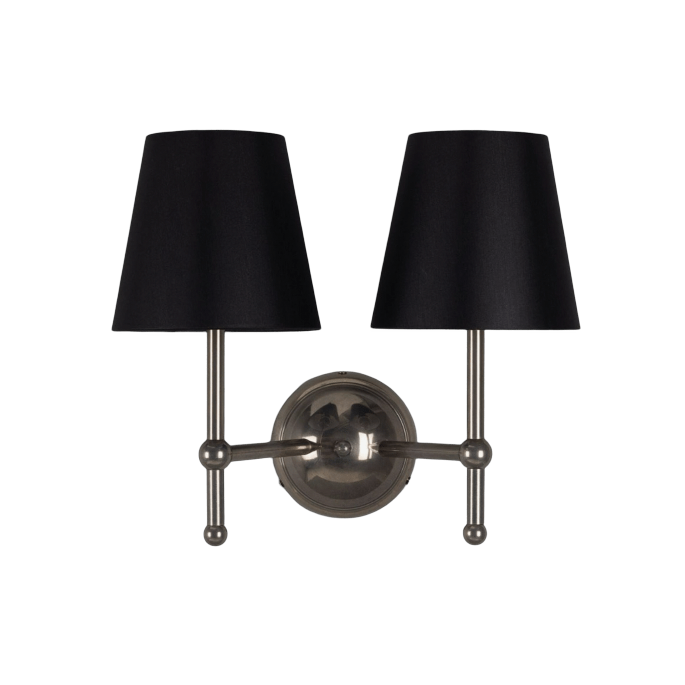 Mullan Lighting Lighting Antique Silver / Black Bursa Modern Brass Double Wall Light with Fabric Shades