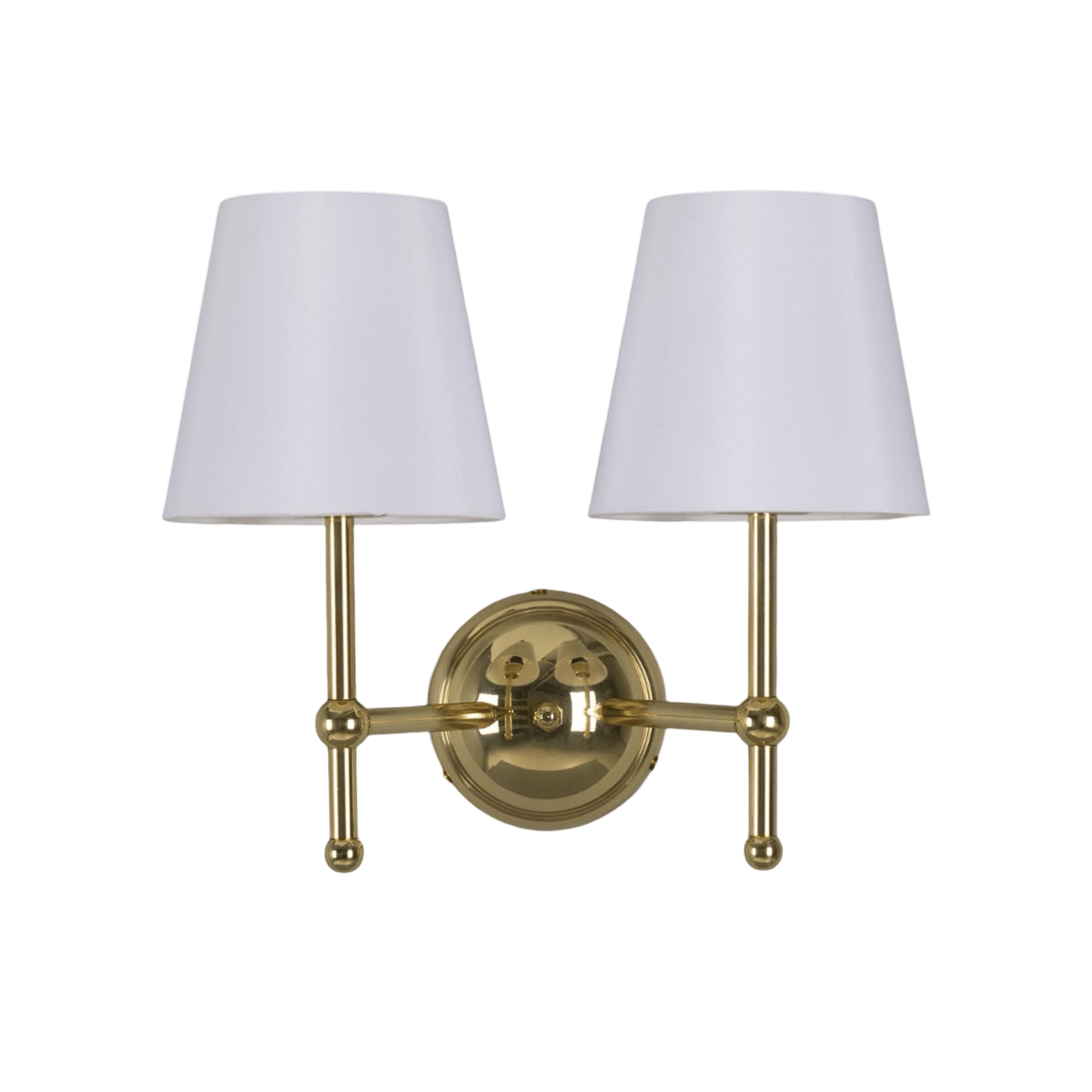 Mullan Lighting Lighting Polished Brass / White Bursa Modern Brass Double Wall Light with Fabric Shades