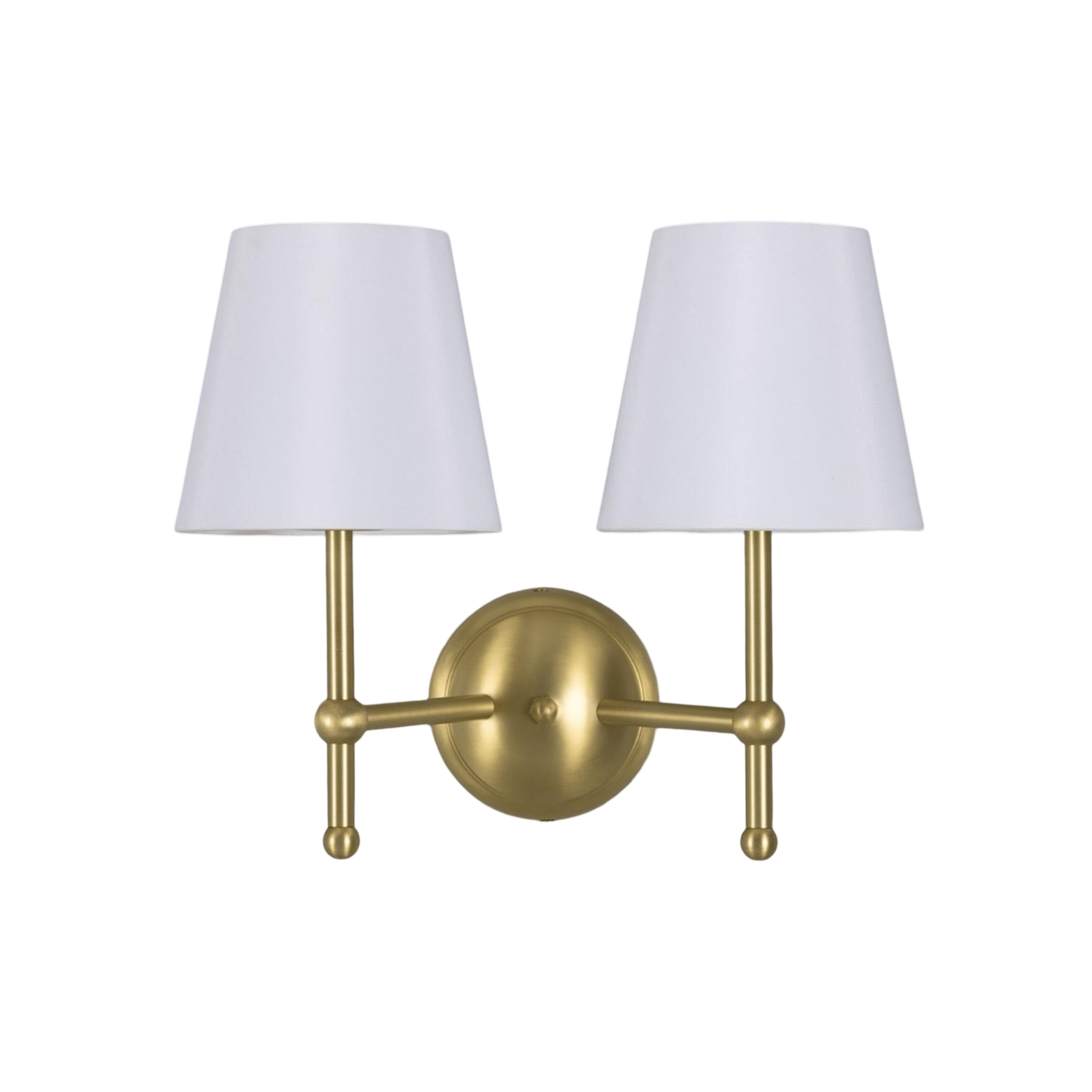 Mullan Lighting Lighting Satin Brass / White Bursa Modern Brass Double Wall Light with Fabric Shades