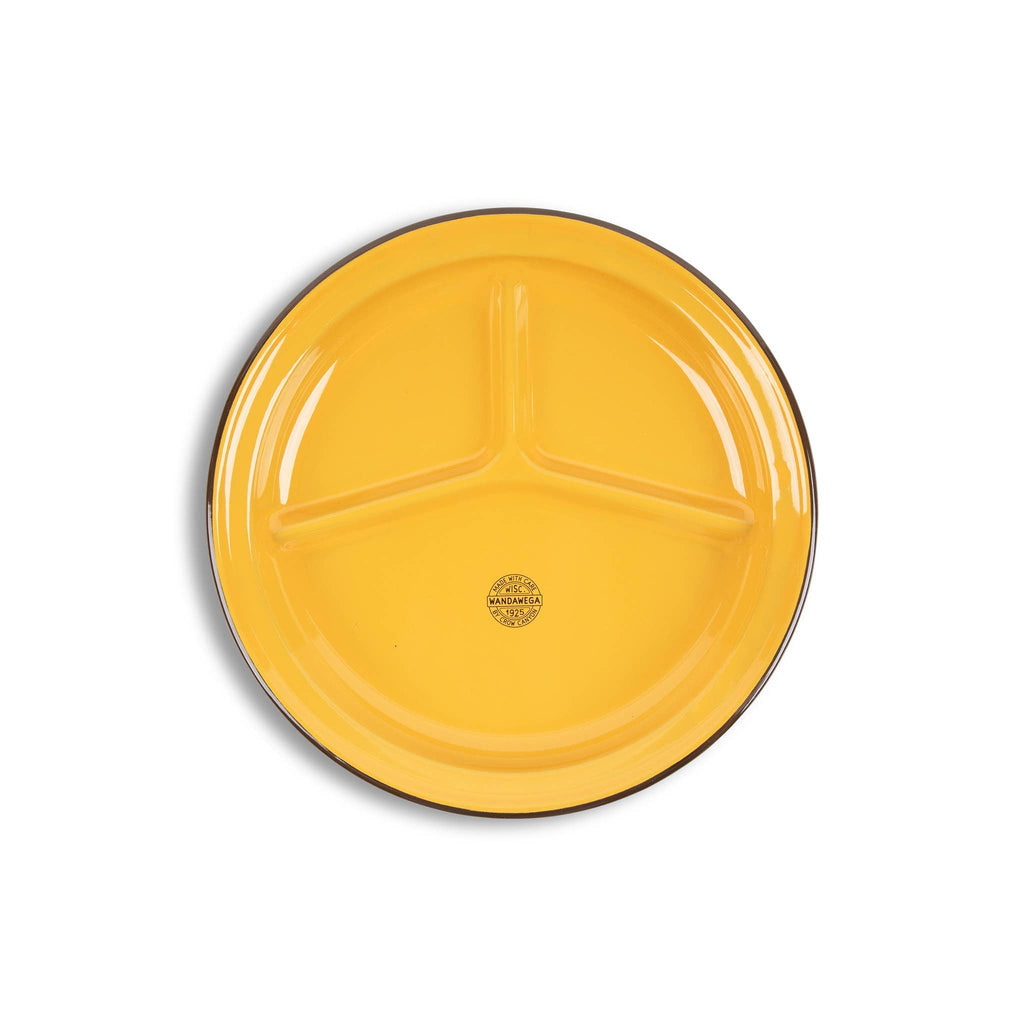 Crow Canyon Home Camp Wandawega x CCH Enamelware Divided Camp Plate, Set of 2: Mustard Yellow with Brown Rim