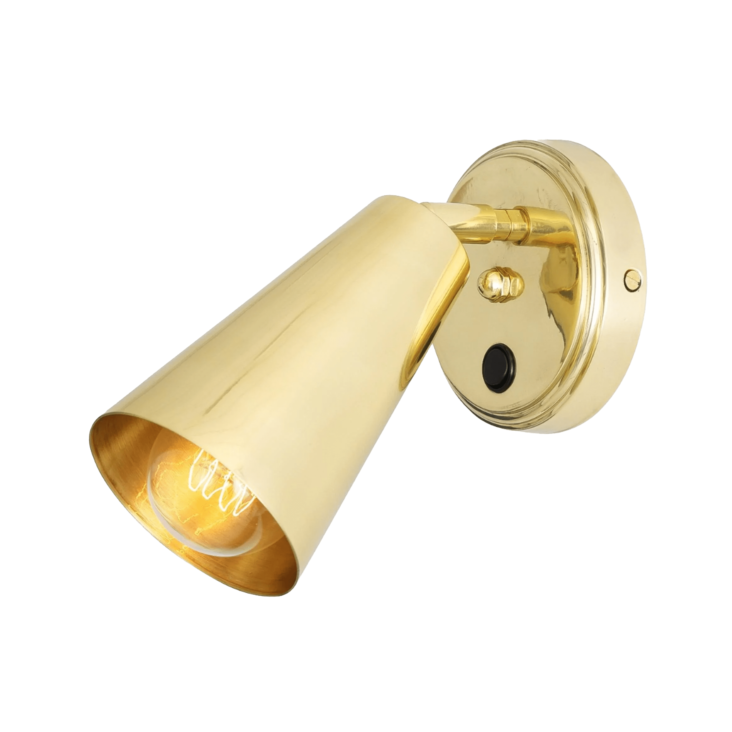 Mullan Lighting Lighting Polished Brass Cashel Brass Cone Wall Light with Switch
