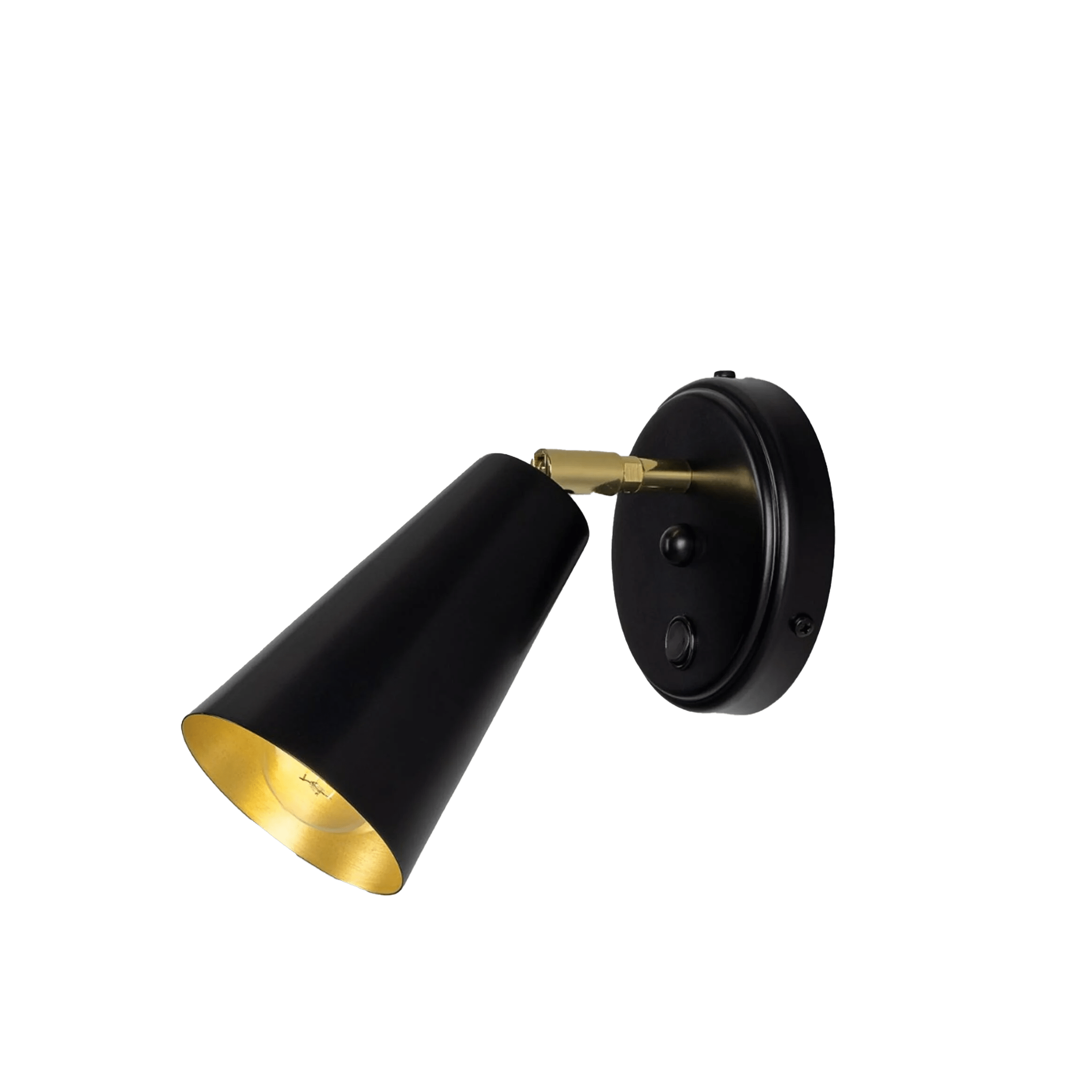 Mullan Lighting Lighting Powder-Coated Matte Black Cashel Brass Cone Wall Light with Switch