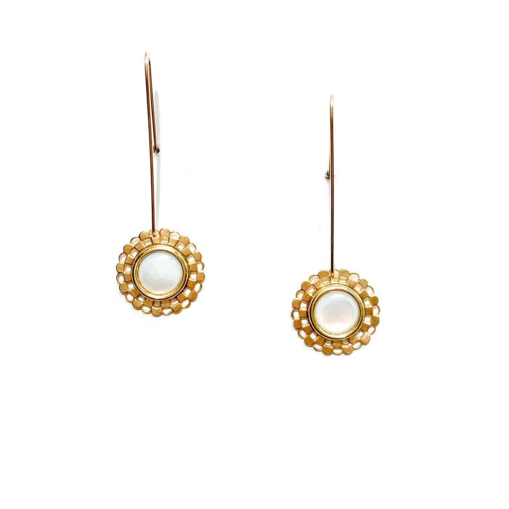 Michelle Starbuck Designs Jewelry Mother of Pearl Checkered Circle Earrings