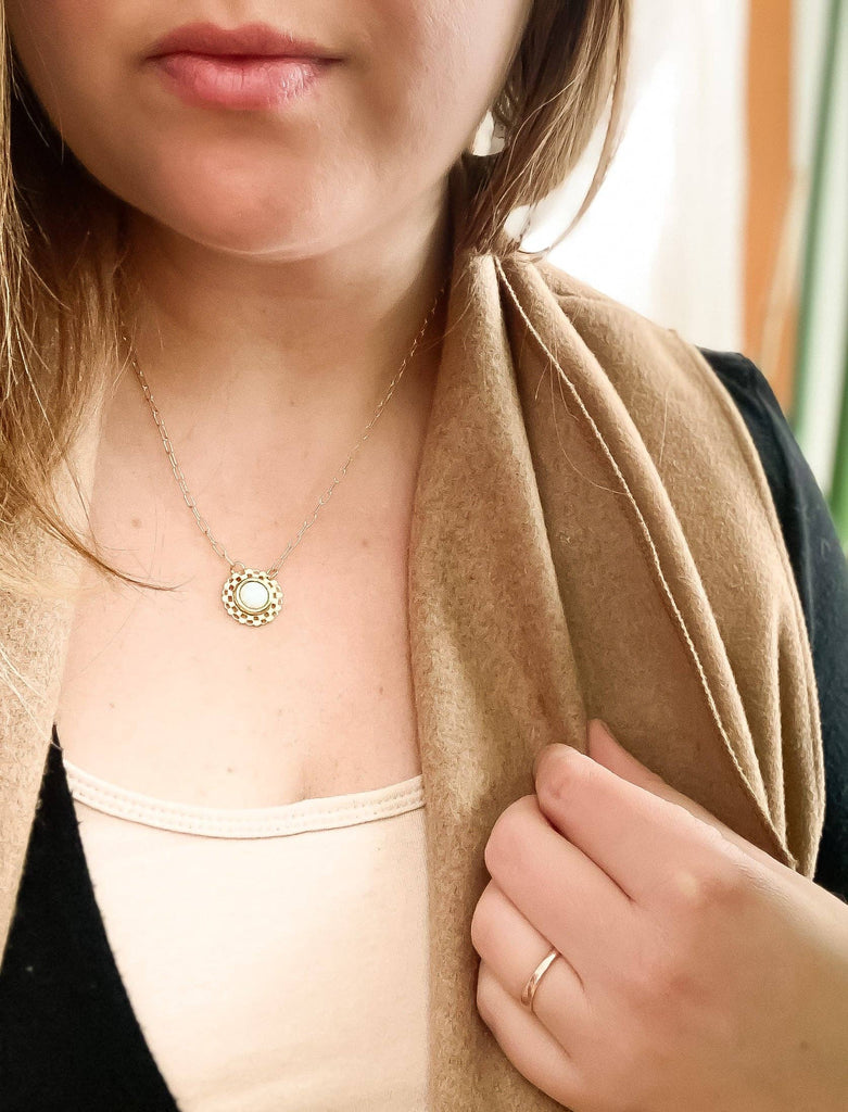 Michelle Starbuck Designs Checkered Circle Necklace in Opal: 17" / Gold plated brass (nickel free)