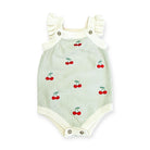 Viverano Organics SHOP Natural/Sage Stripe / 0-3 Mo. Cherry Stripe Embroidered Baby Ruffle Romper Set