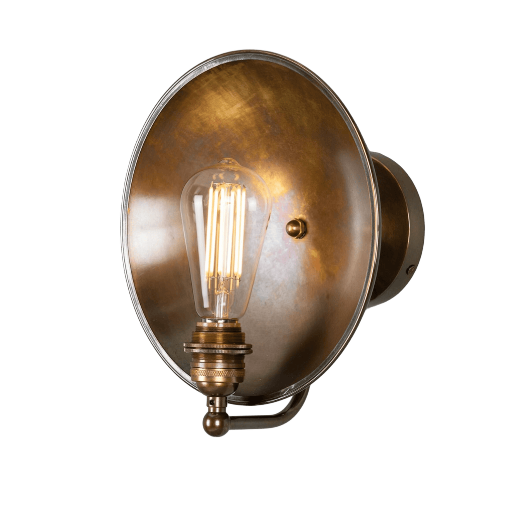 Mullan Lighting Lighting Antique Brass Chulainn Industrial Brass Dish Wall Sconce