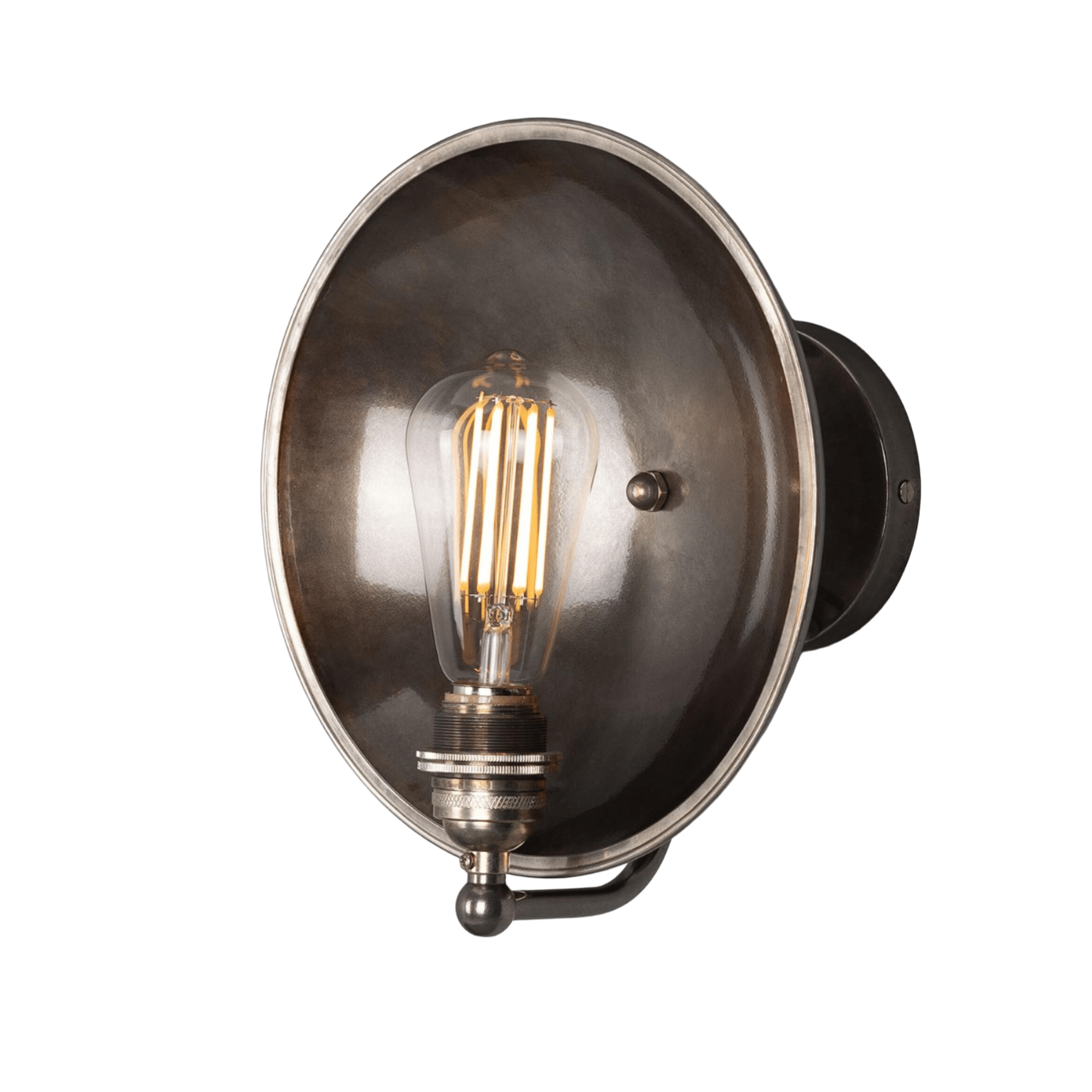 Mullan Lighting Lighting Antique Silver Chulainn Industrial Brass Dish Wall Sconce