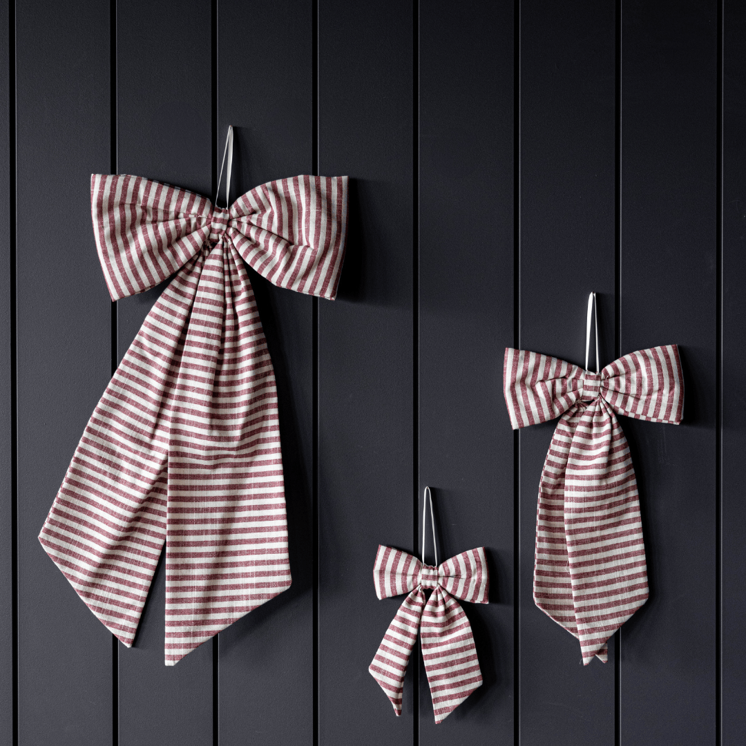 Luxe B Co SHOP Cranberry Striped Bow Ornament