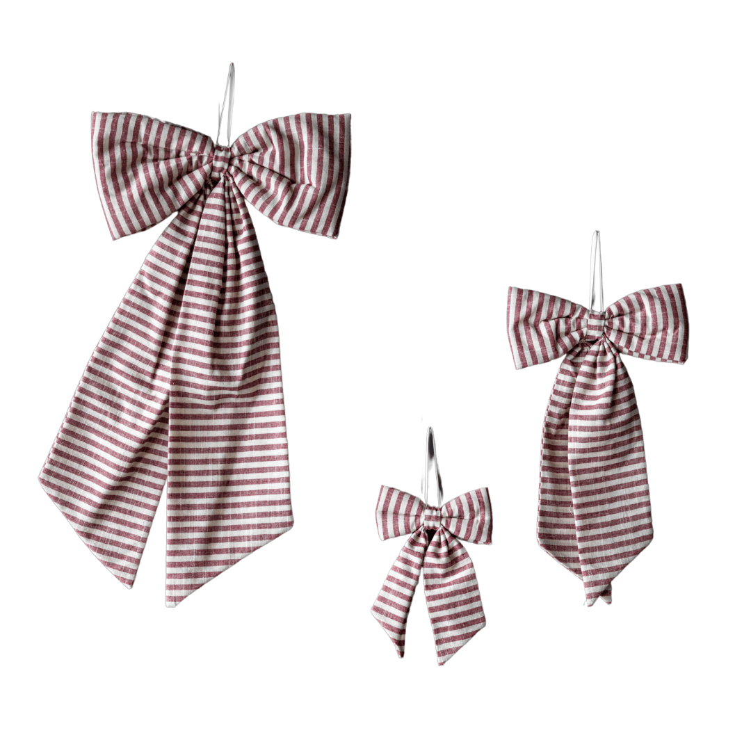 Luxe B Co SHOP Cranberry Striped Bow Ornament