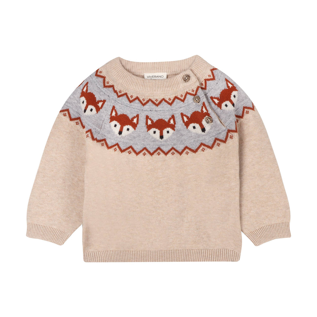 Viverano Organics Baby Clothing 0-3 Mo. Fox Fair Isle Baby Sweater