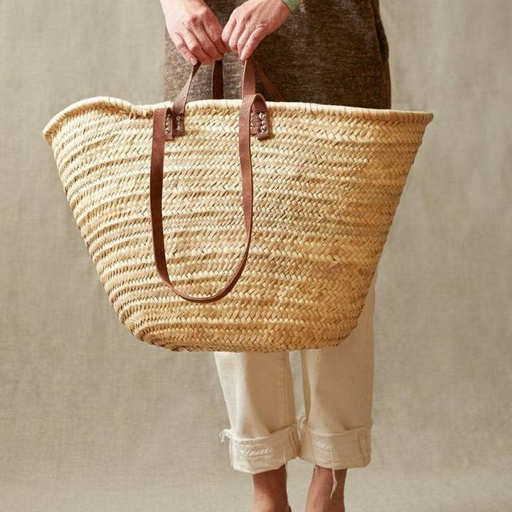 HandmadeBestSeller Bag French Market Basket with Double Leather Handles