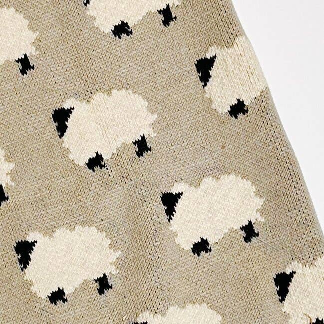 Viverano Organics Furry Sheep - Organic Cotton Jacquard Knit Baby Blanket: One Size