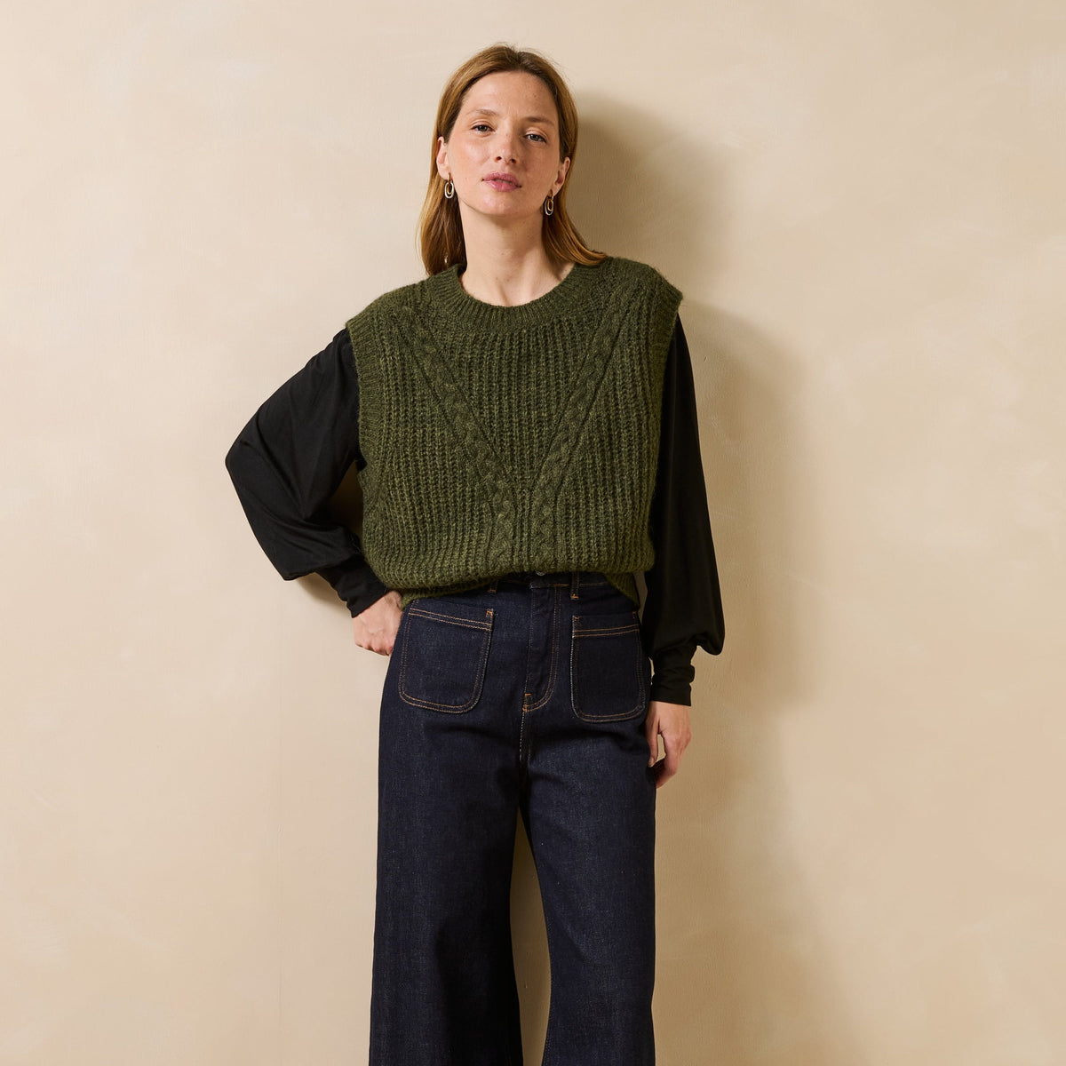 La Fée Maraboutée SHOP Gabina Sweater Vest, Khaki Green