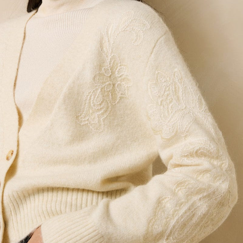La Fée Maraboutée SHOP Glass Embroidered Cardigan, Ecru