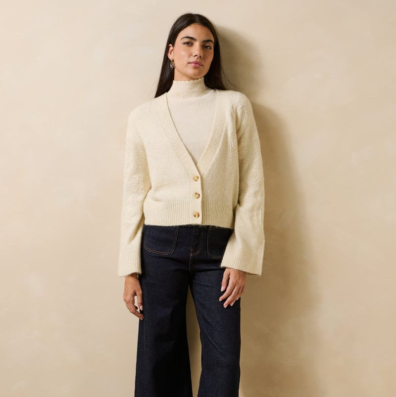 La Fée Maraboutée SHOP Glass Embroidered Cardigan, Ecru