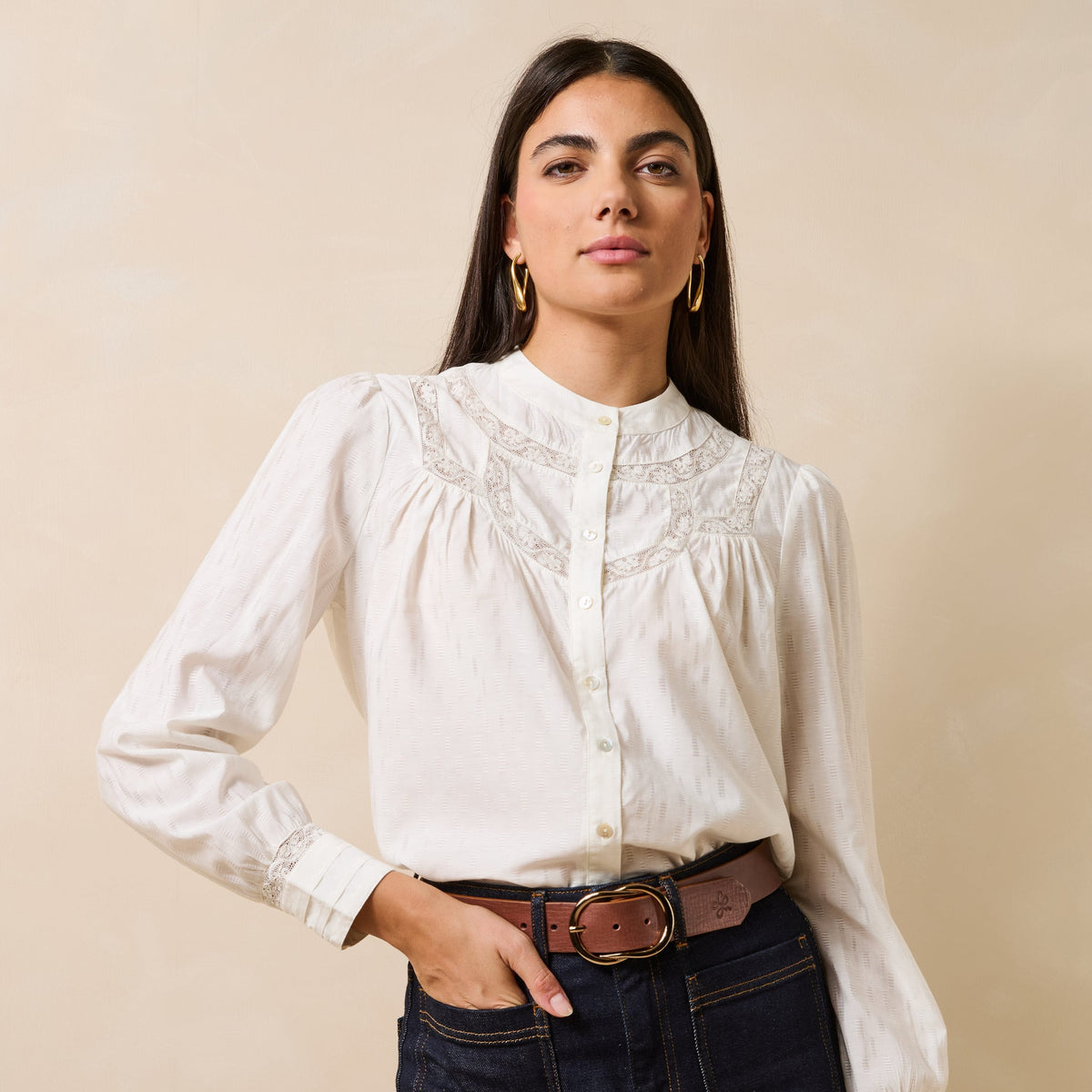 La Fée Maraboutée SHOP Gorane Lace Trim Shirt, White