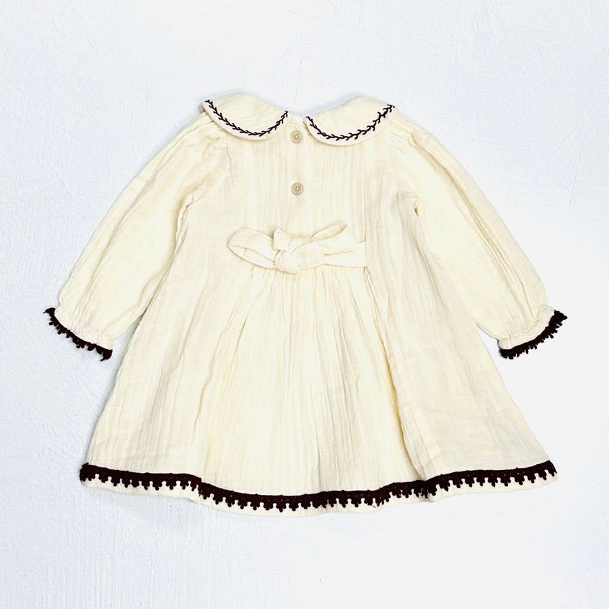 Viverano Organics Hand Smocked Crinkled Muslin Baby Dress (Organic): Sweet Cream / 3-6M