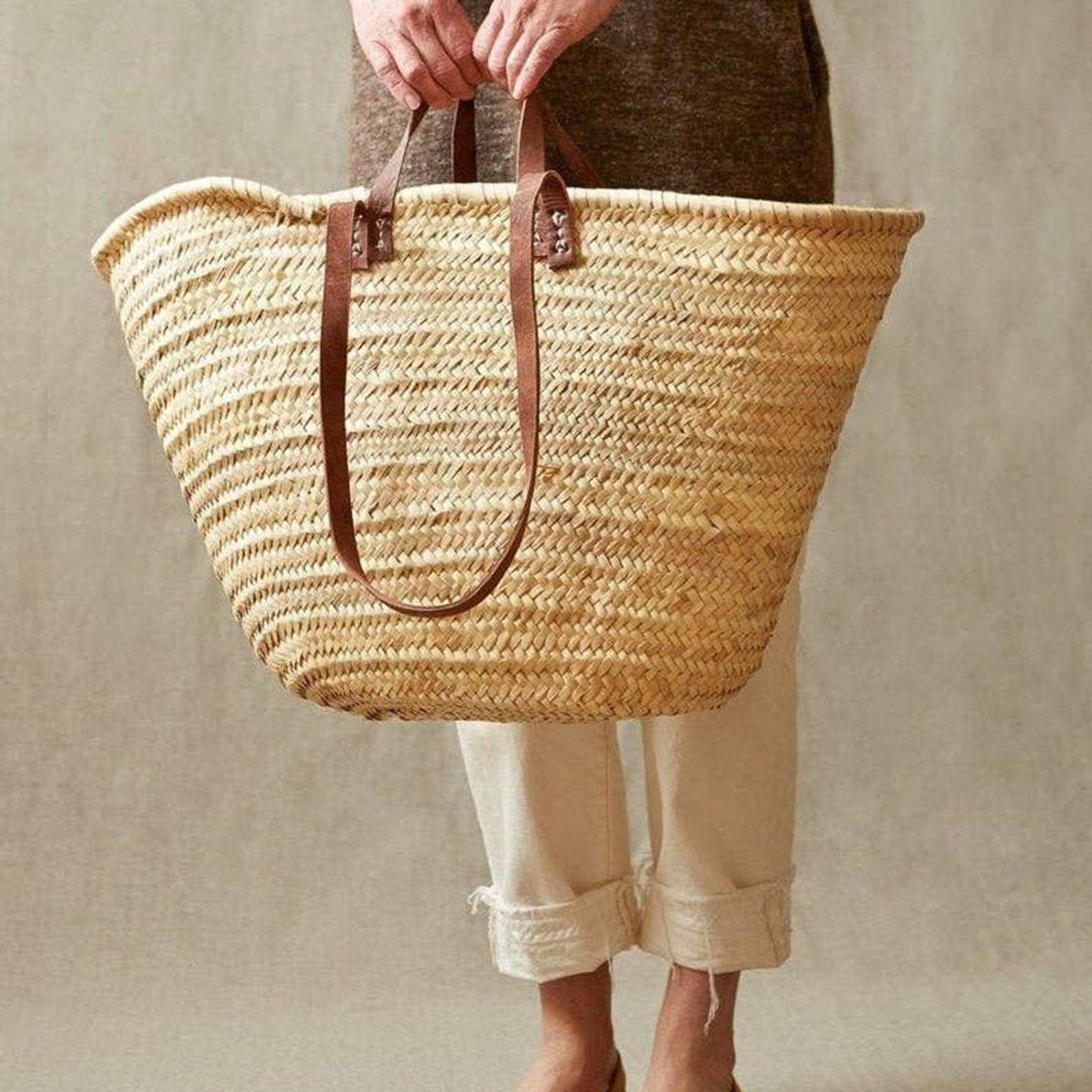 Handmade French Market Basket with Double Leather Handles – Asher
