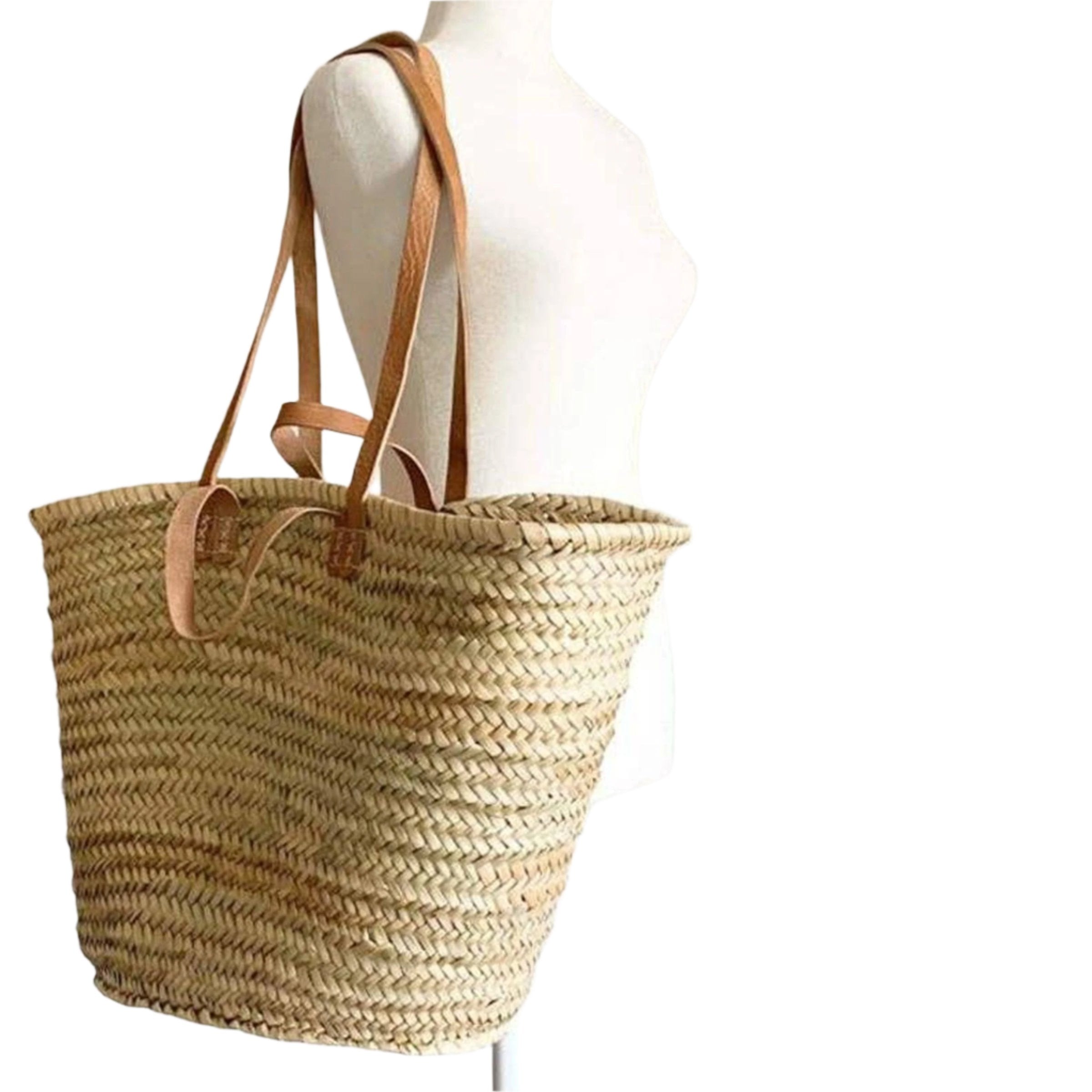 HandmadeBestSeller Handmade French Market Basket with Double Leather Handles