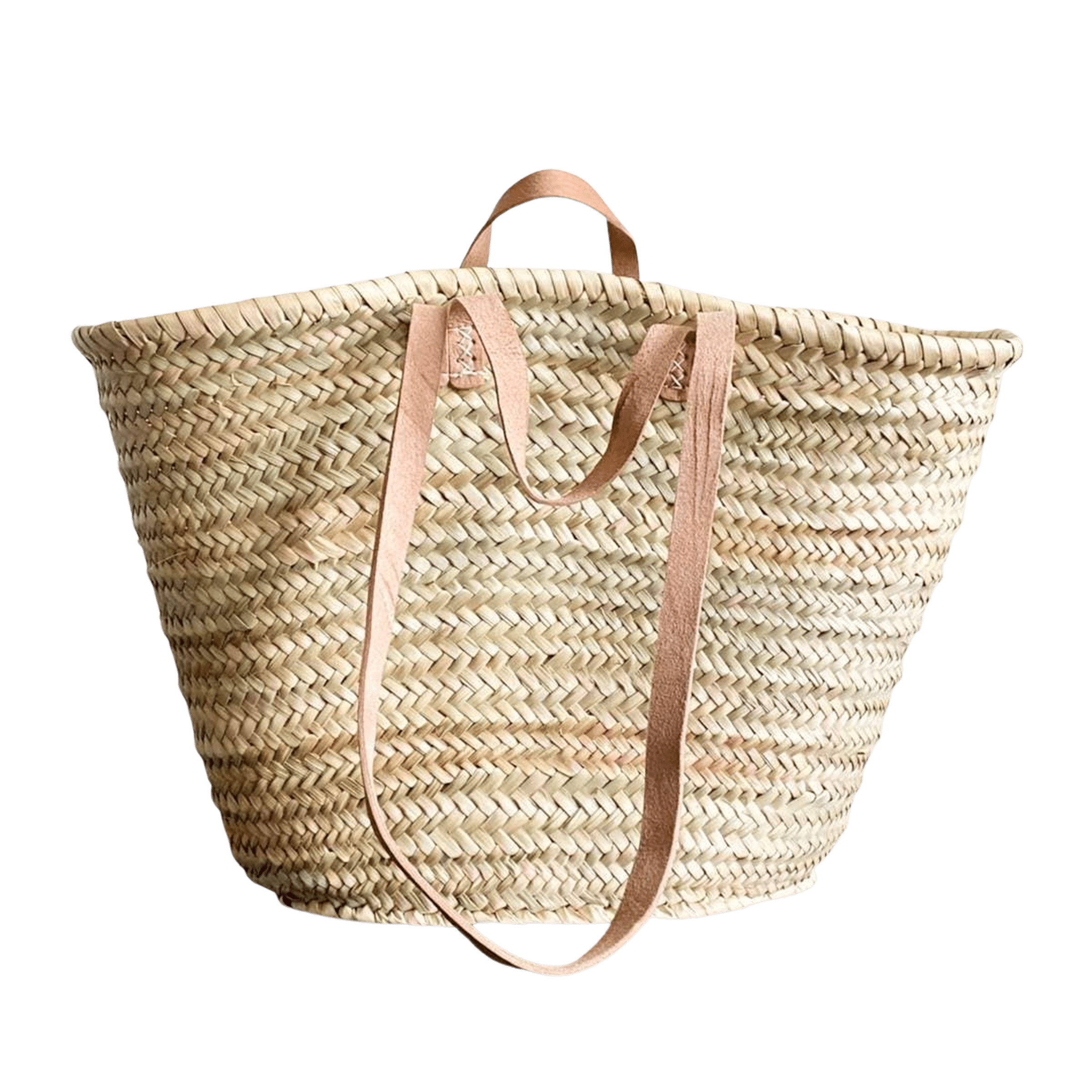 Handmade French Market Backpack Basket with Tan or Brown Leather Handles