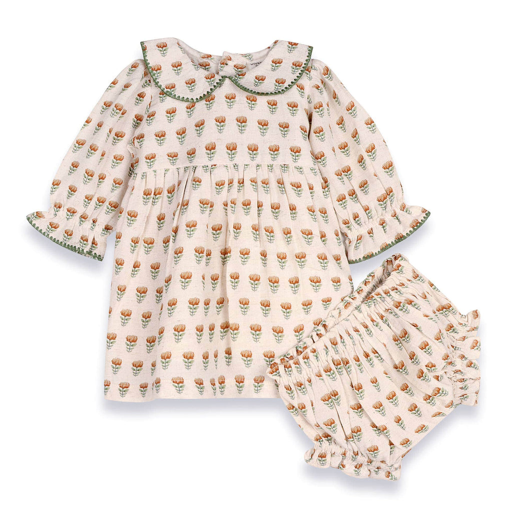 Viverano Organics Baby Clothing 0-3 Mo. Ina Floral Baby Dress & Bloomer Set
