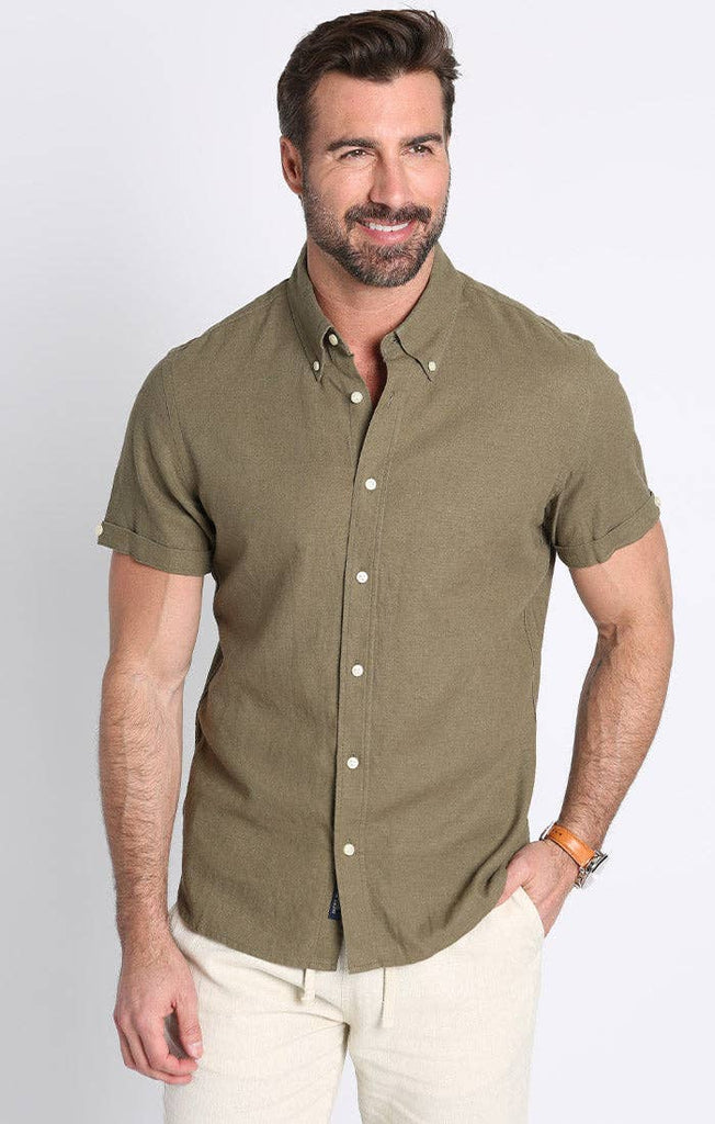 JACHS JACHS - Olive Linen Blend Noho Short Sleeve Shirt