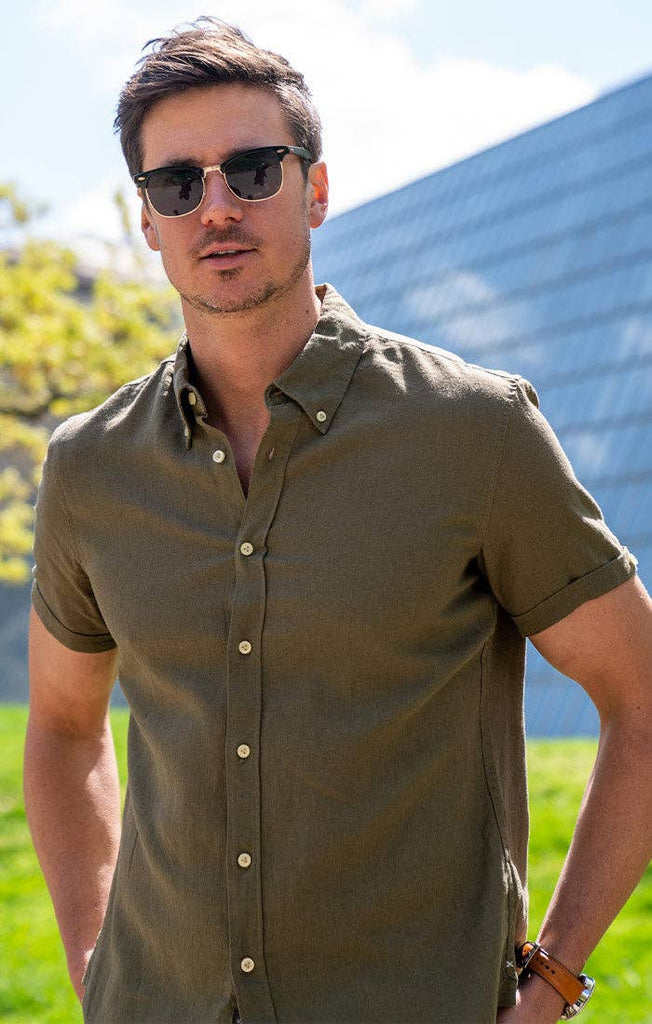 JACHS JACHS - Olive Linen Blend Noho Short Sleeve Shirt