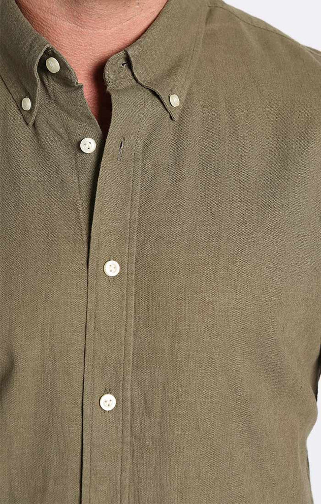 JACHS JACHS - Olive Linen Blend Noho Short Sleeve Shirt