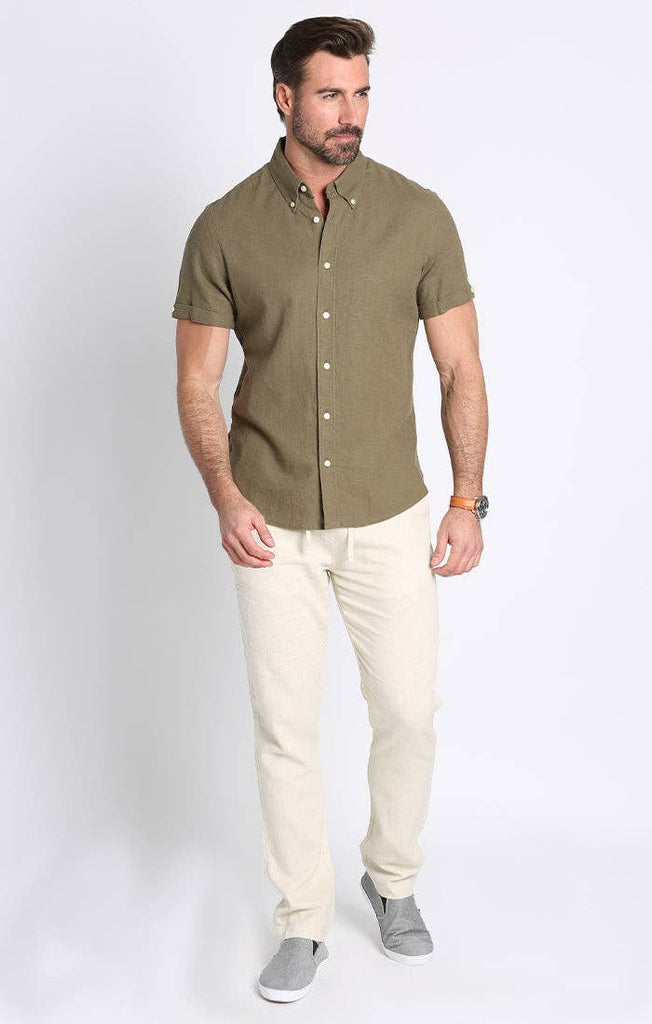 JACHS JACHS - Olive Linen Blend Noho Short Sleeve Shirt