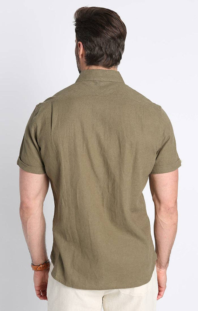 JACHS JACHS - Olive Linen Blend Noho Short Sleeve Shirt