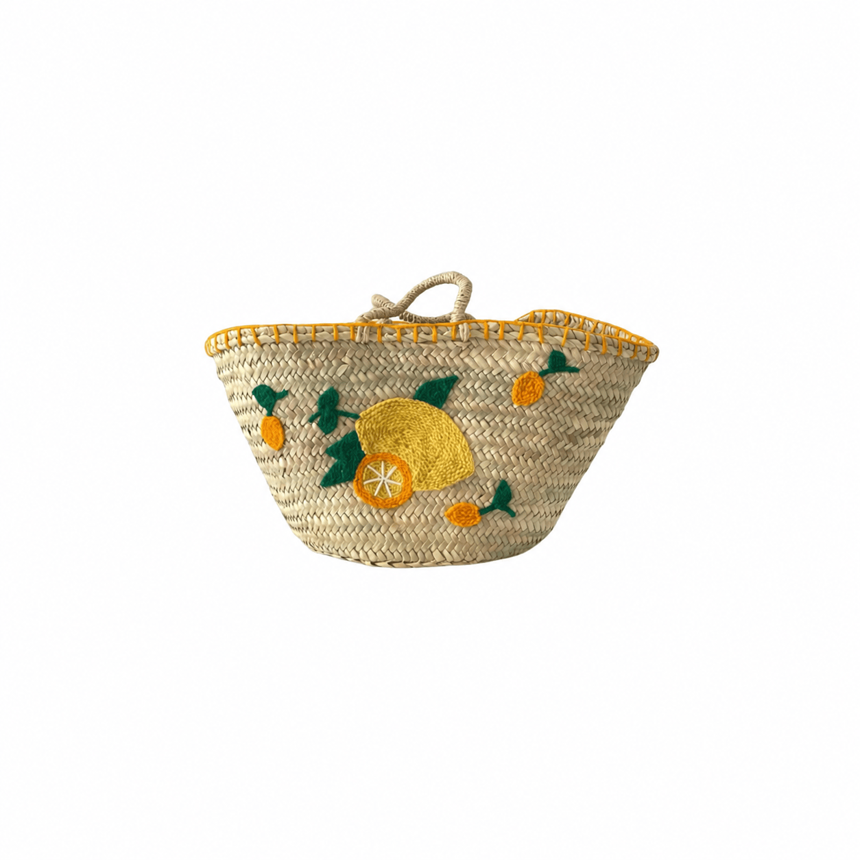 HandmadeBestSeller SHOP Lemon Embroidered Straw Beach Bag
