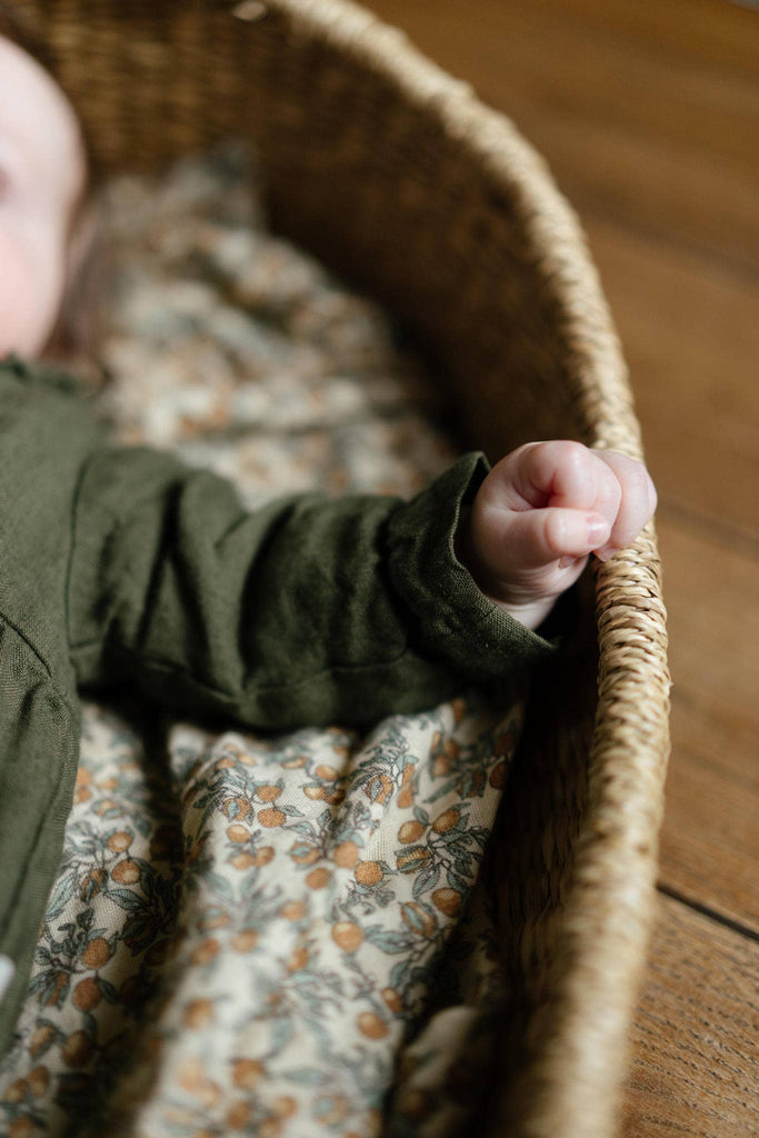 La Petite Alice Linen Baby Romper Elodie (Optional Embroidery): 62-68 / Moss Green