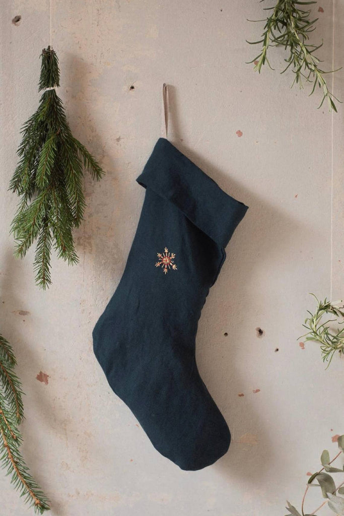 La Petite Alice Linen Christmas Stocking (Optional Embroidery): Black / Large