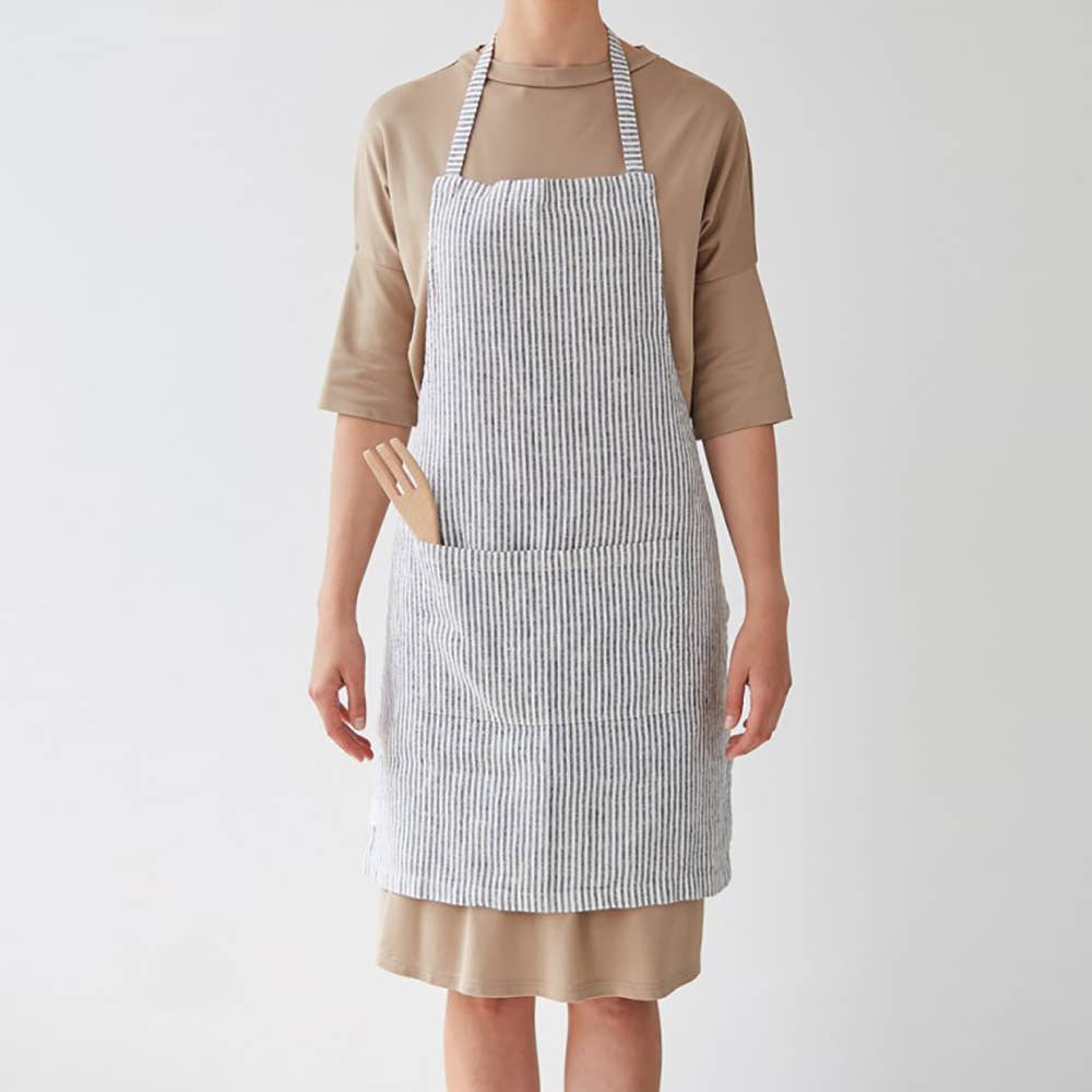 Linen Tales Linen Tales - Thin Black Stripes Linen Daily Apron