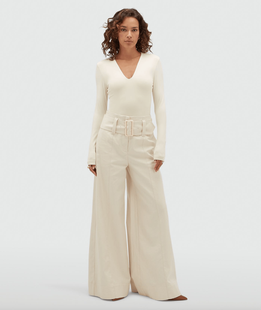 Josh V SHOP Maureen High Waisted Wide-Leg Jeans, Ecru