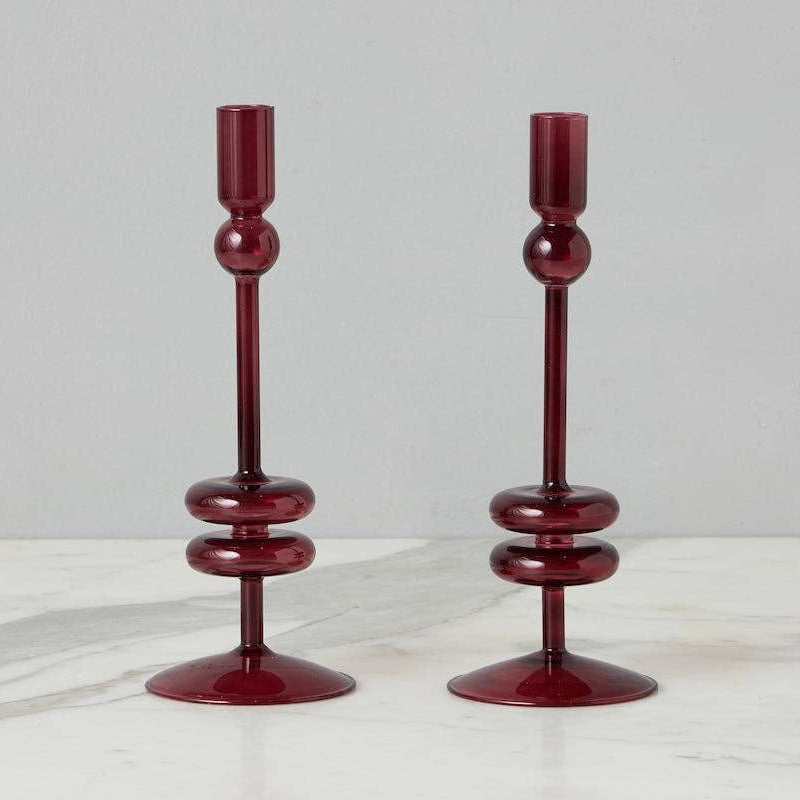 etúHOME SHOP Medium Pair, Merlot Glass Candlesticks