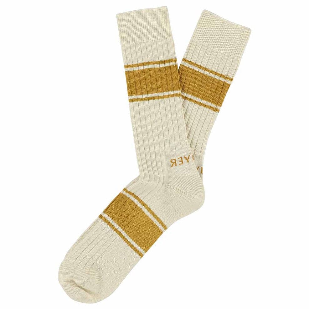 Escuyer Socks Ecru / Mustard Men's Bold Stripe Logo Socks