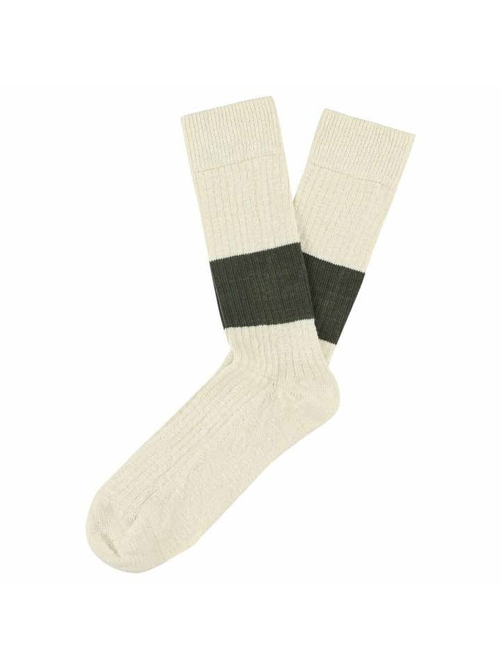 Escuyer Socks Men's Melange Band Socks, Ecru / Khaki