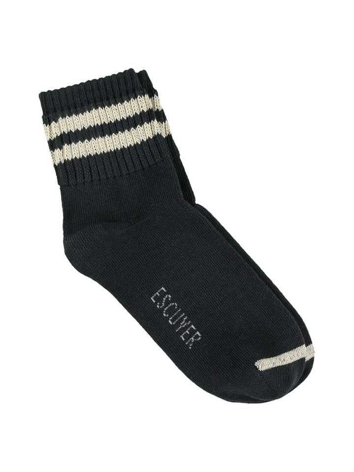 Escuyer Socks Black / Ecru Men's Stripe Ankle Socks