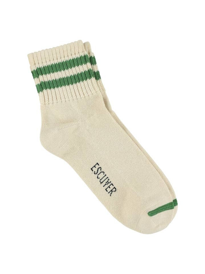 Escuyer Socks Ecru / Green Men's Stripe Ankle Socks
